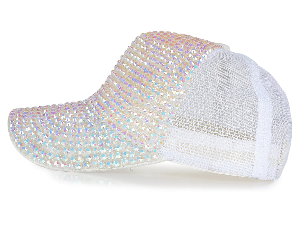 Gorra de béisbol con tachuelas y diamantes de imitación para mujer de Anna-Kaci, con cola de caballo y moño, ajustable, de malla brillante