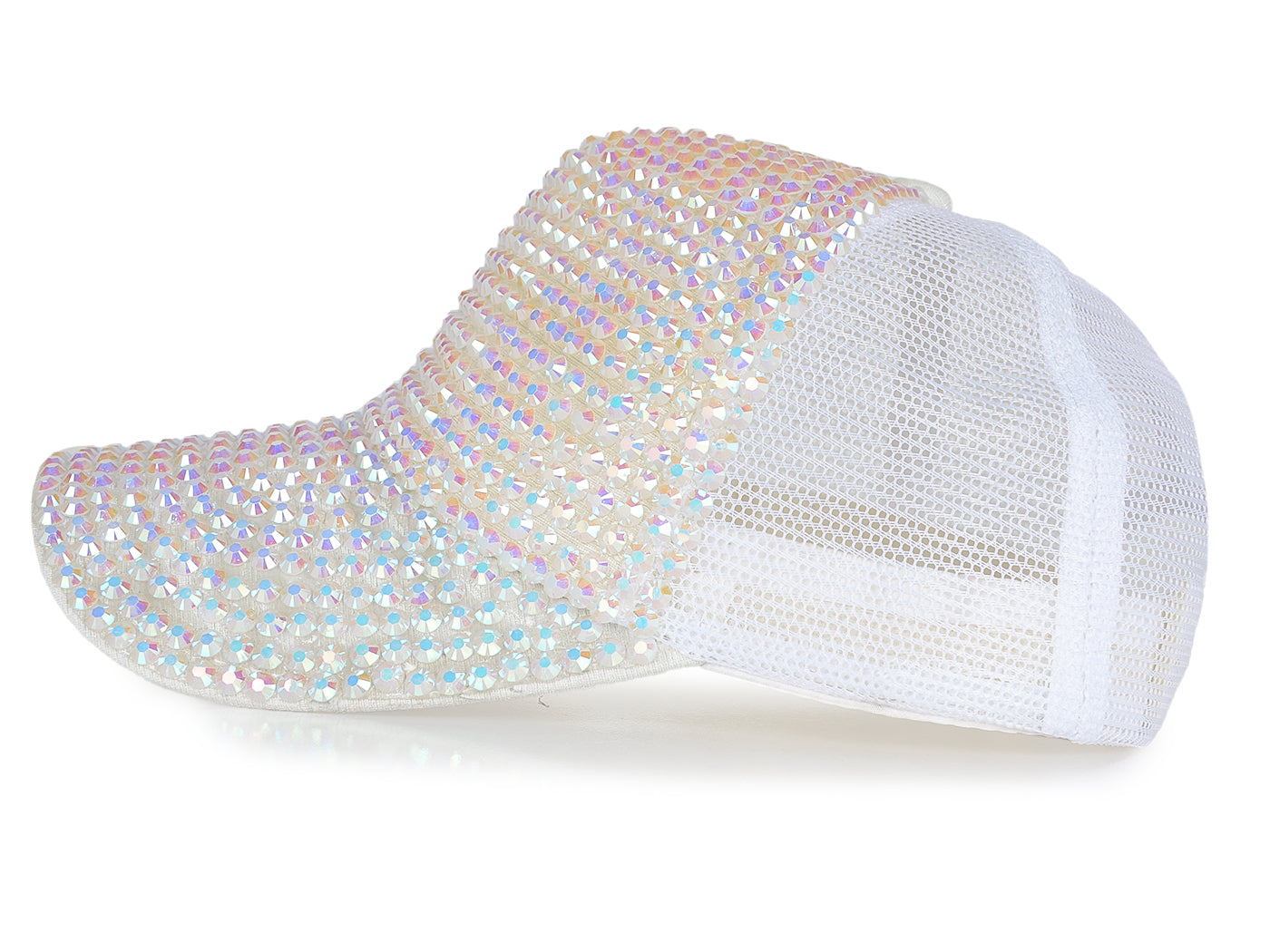 Gorra de béisbol con tachuelas y diamantes de imitación para mujer de Anna-Kaci, con cola de caballo y moño, ajustable, de malla brillante