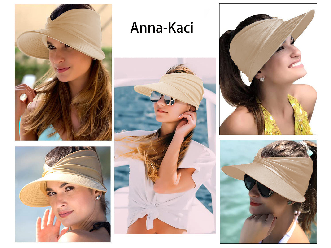 Anna-Kaci - Sombrero con visera para el sol para mujer, ala ancha, protección UV 50, para playa, para verano