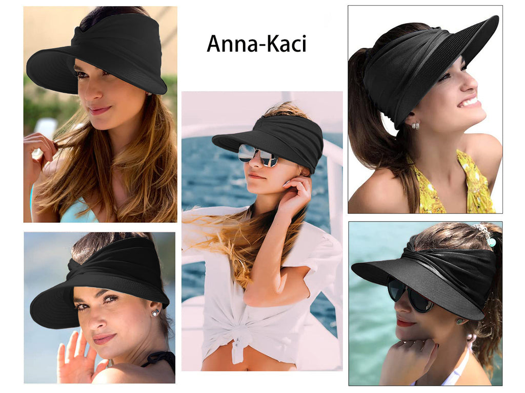 Anna-Kaci - Sombrero con visera para el sol para mujer, ala ancha, protección UV 50, para playa, para verano