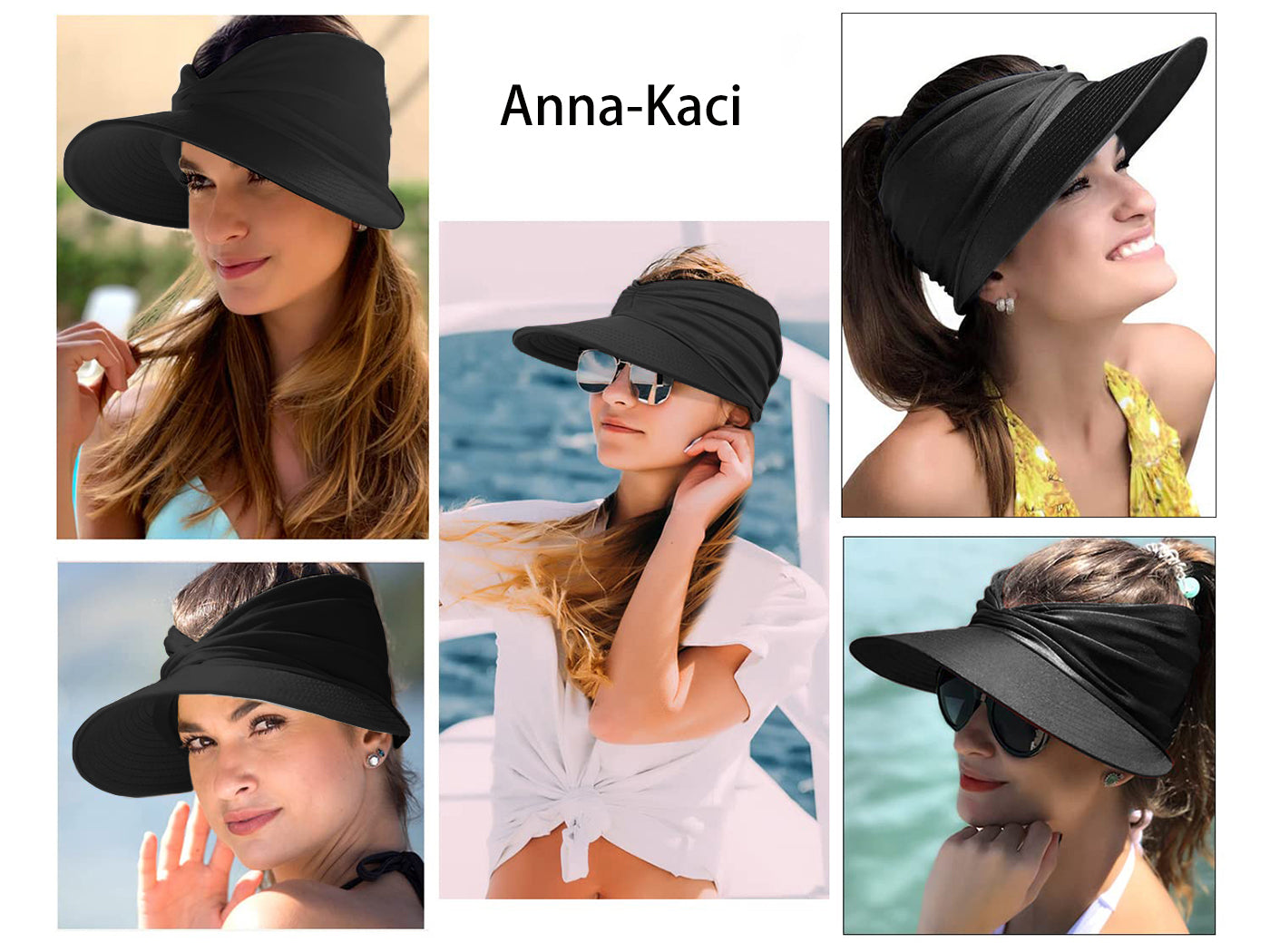 Anna-Kaci - Sombrero con visera para el sol para mujer, ala ancha, protección UV 50, para playa, para verano