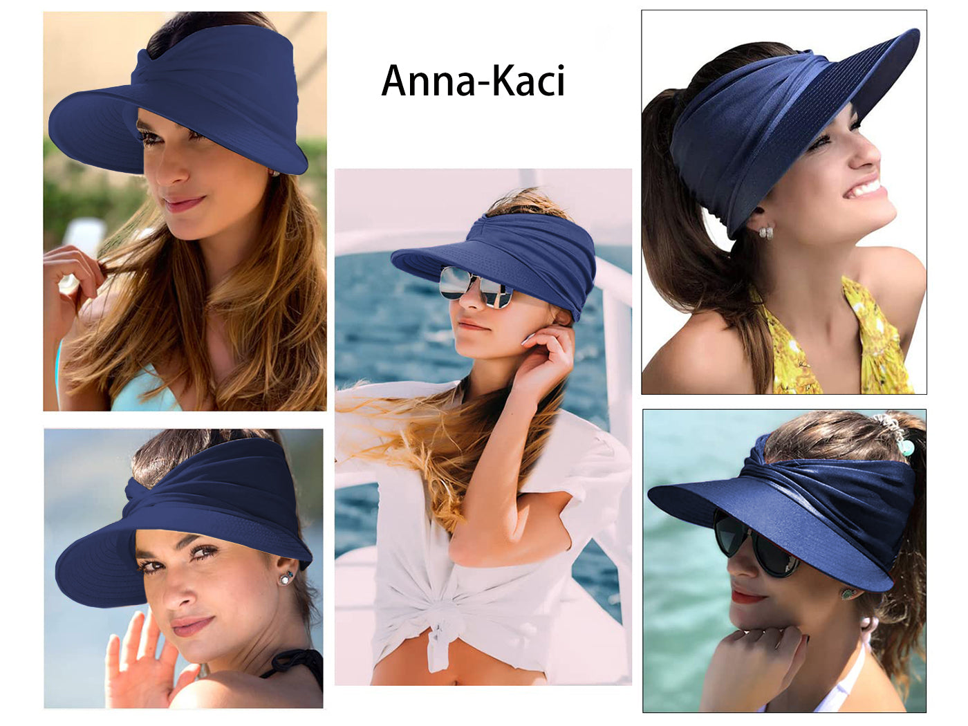 Anna-Kaci - Sombrero con visera para el sol para mujer, ala ancha, protección UV 50, para playa, para verano