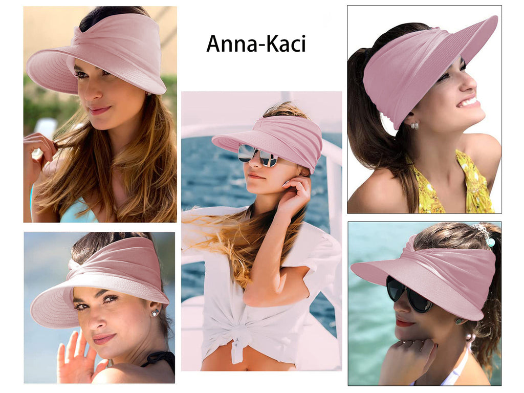 Anna-Kaci - Sombrero con visera para el sol para mujer, ala ancha, protección UV 50, para playa, para verano