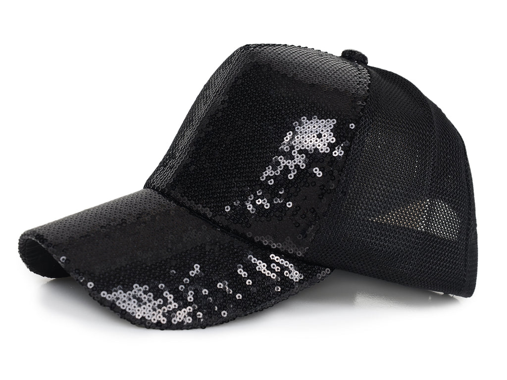 Gorra de béisbol para mujer Anna-Kaci, gorra con cola de caballo con purpurina, gorra de moño alto desordenado, gorra de camionero para papá