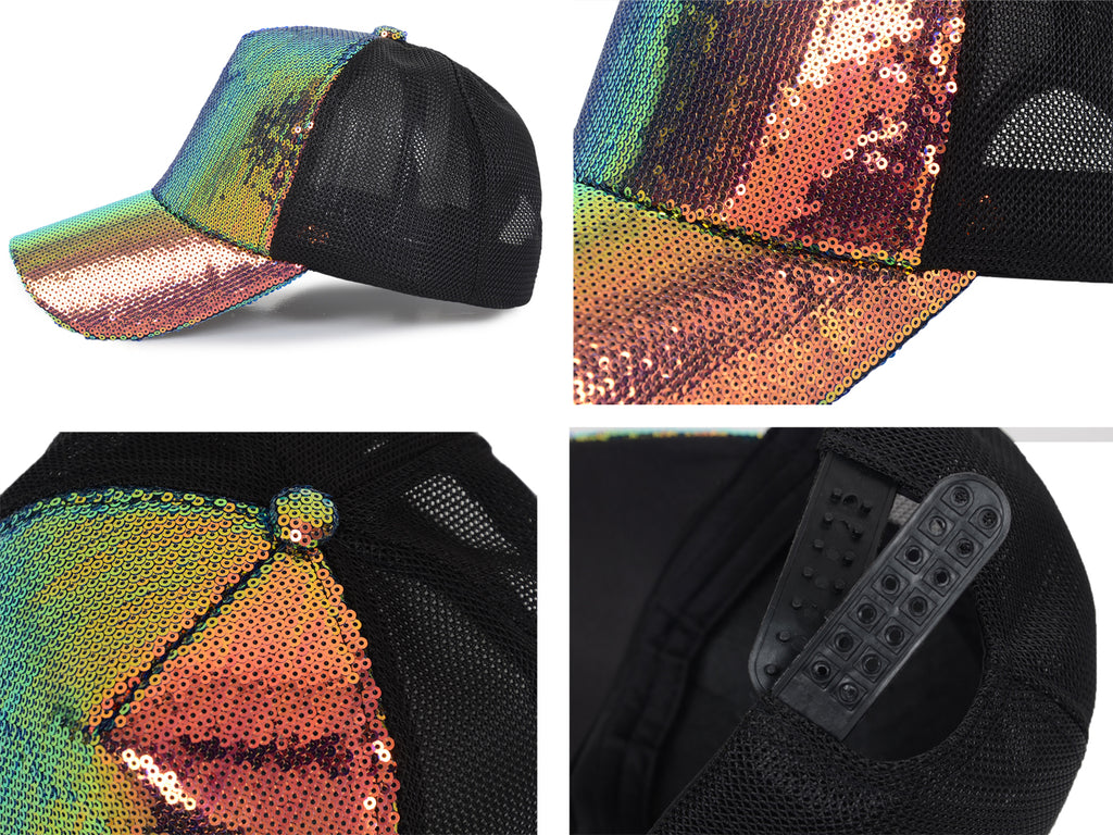Gorra de béisbol para mujer Anna-Kaci, gorra con cola de caballo con purpurina, gorra de moño alto desordenado, gorra de camionero para papá
