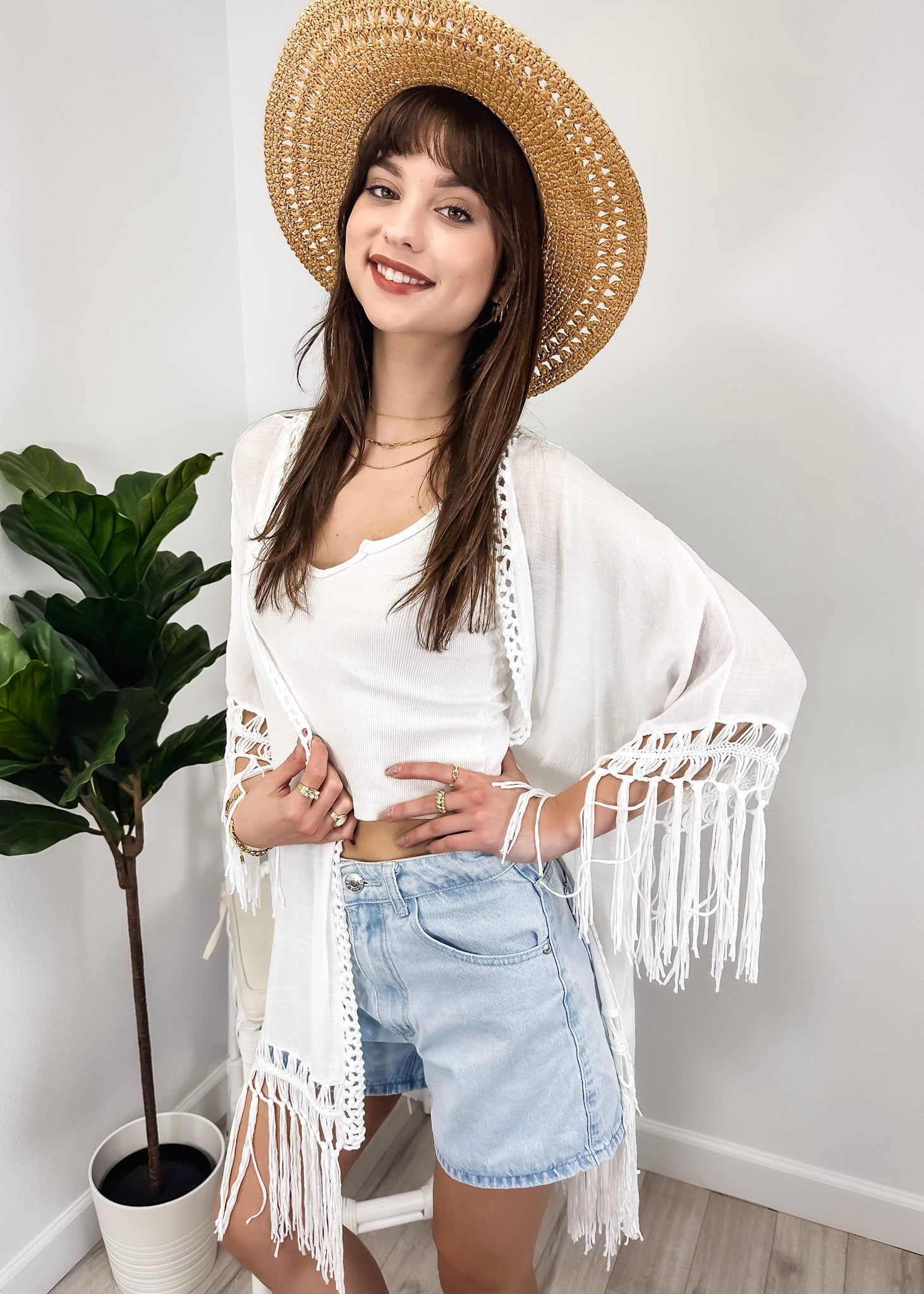 Traje de baño de crochet estilo bohemio para mujer de Anna-Kaci, kimono de punto con borlas y huecos, pareo playero fluido