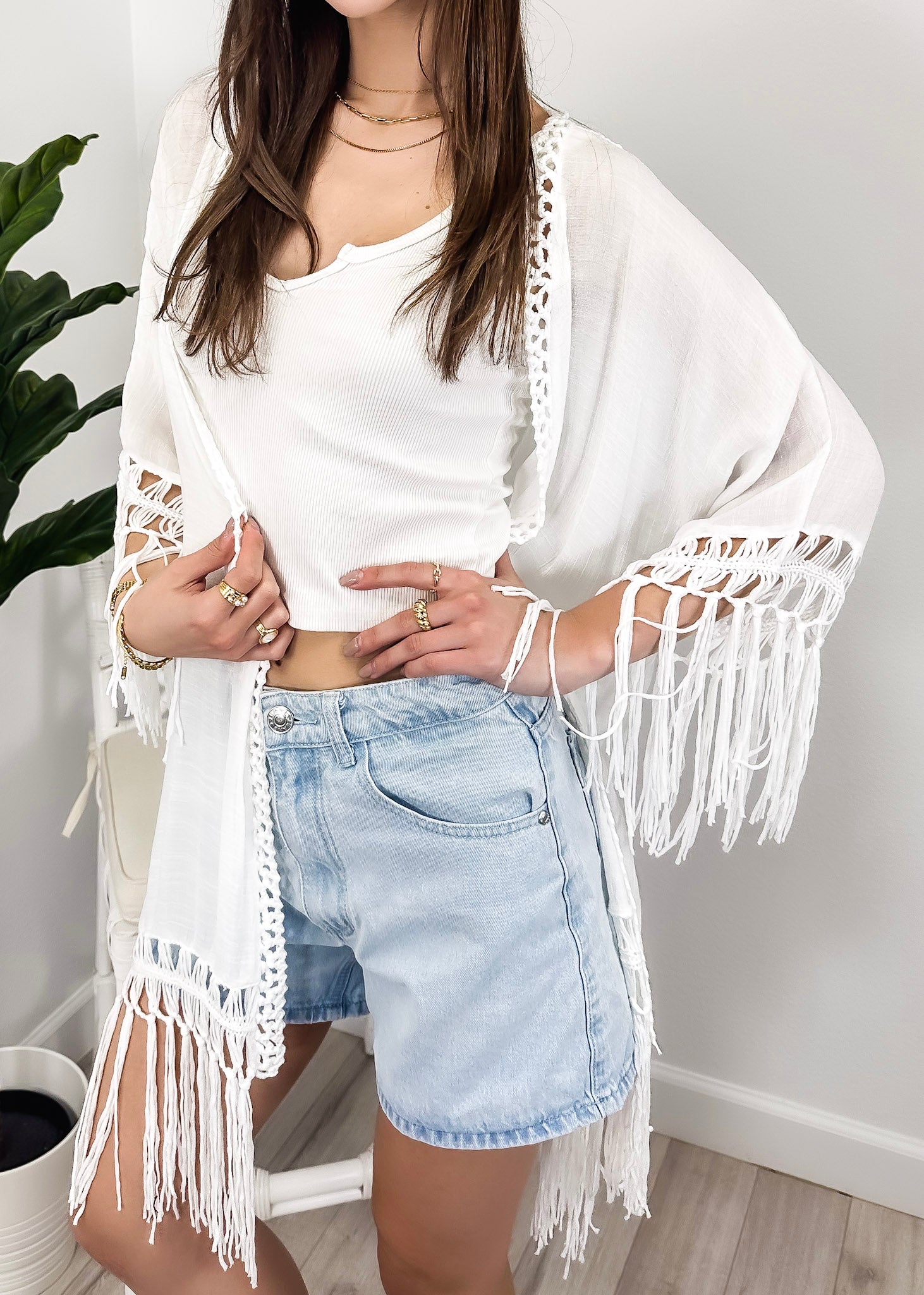 Traje de baño de crochet estilo bohemio para mujer de Anna-Kaci, kimono de punto con borlas y huecos, pareo playero fluido