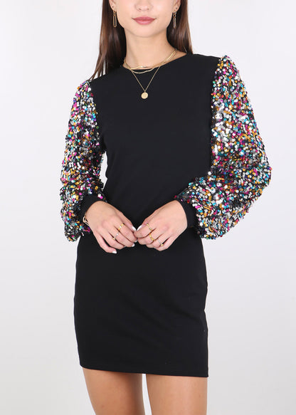Vestido estilo jersey de cuello redondo y manga larga con diseño de globo y lentejuelas de confeti para mujer de Anna-Kaci
