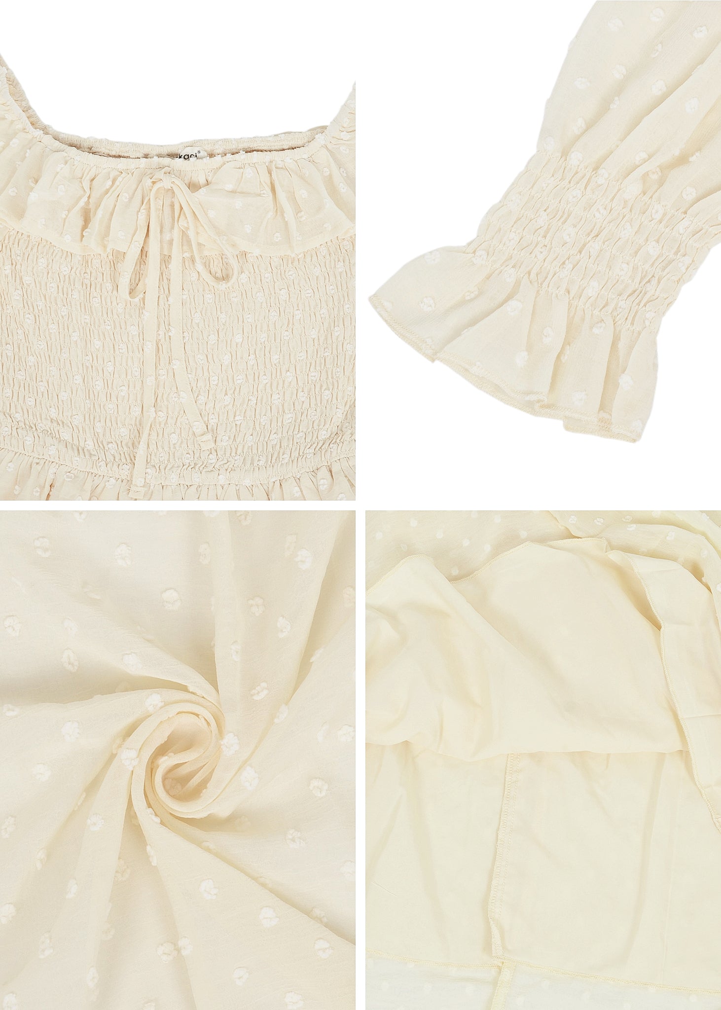 Vestido largo de manga larga con lunares suizos y forro para mujer de Anna-Kaci con detalle anudado y fruncido y escote cuadrado