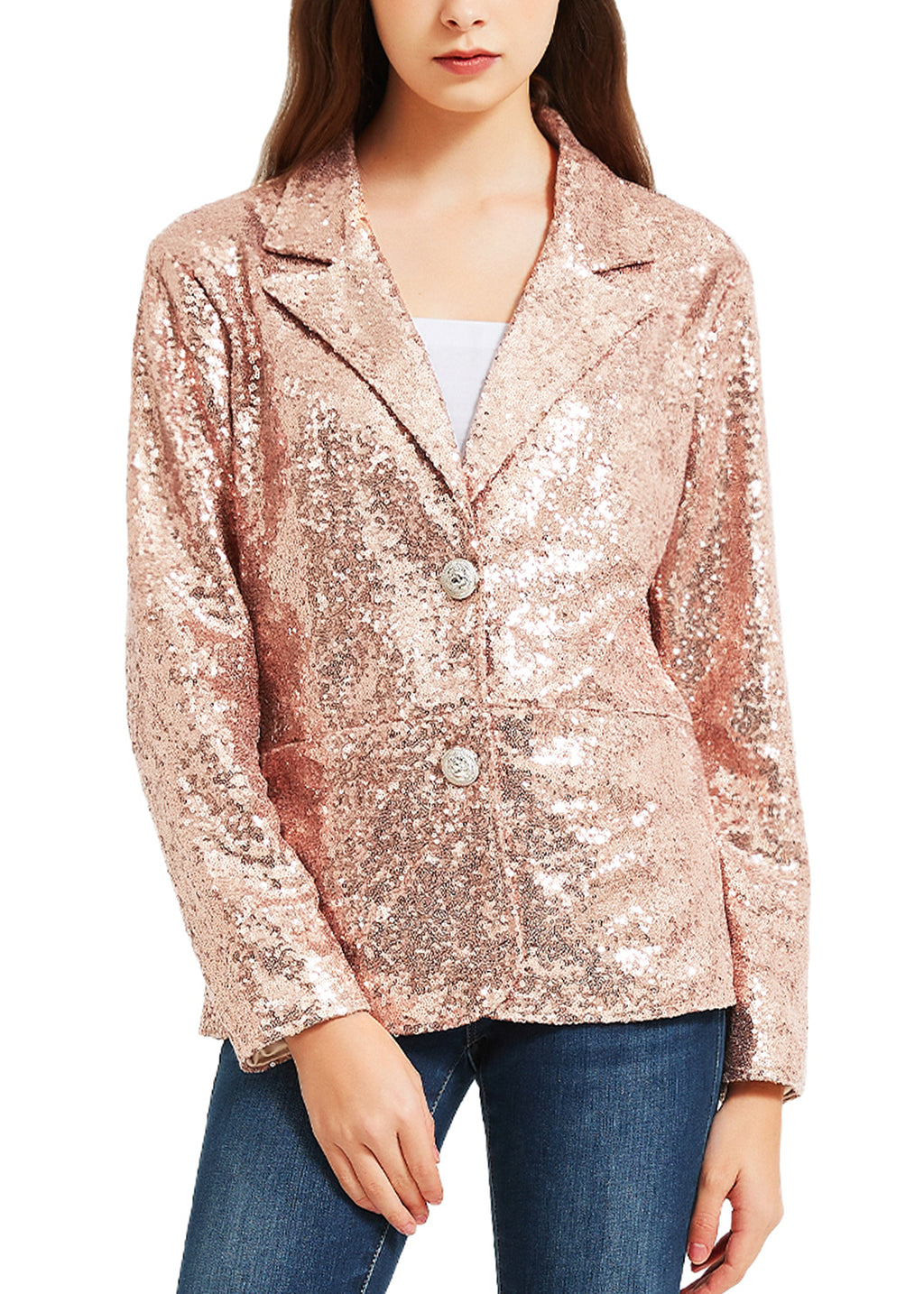 Chaqueta blazer con lentejuelas de manga larga para mujer de Anna-Kaci, abrigo informal brillante con bolsillo
