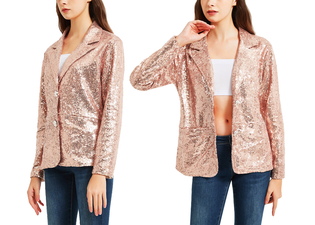 Chaqueta blazer con lentejuelas de manga larga para mujer de Anna-Kaci, abrigo informal brillante con bolsillo