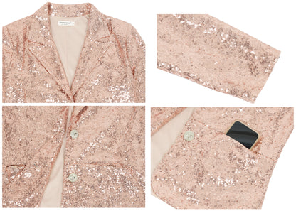 Anna-Kaci Women's Long Sleeve Sequin Blazer Jackets Casual Sparkly Coat with Pocket