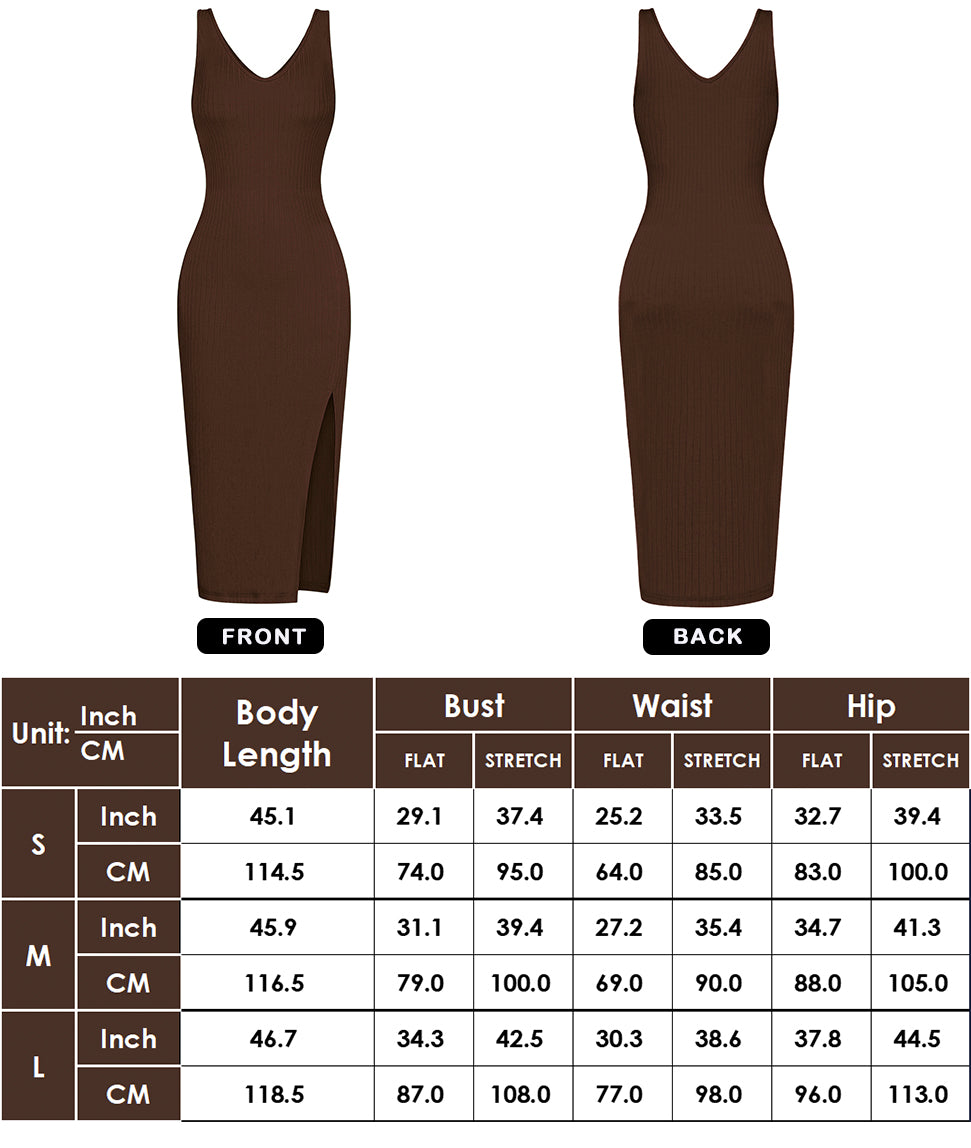 Anna-Kaci Summer Sleeveless Round Neck Ribbed Side Slit Sexy Bodycon Midi Dresses