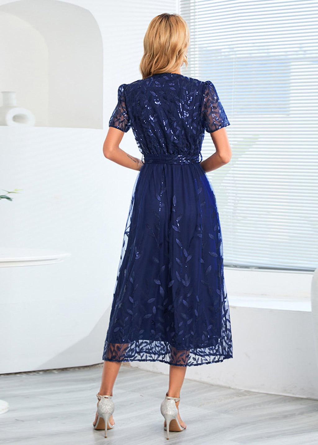 Vestido largo de noche con escote en V y lentejuelas para mujer de Anna-Kaci, vestido cruzado con encaje y bordado floral, vestido largo brillante para fiesta de bodas