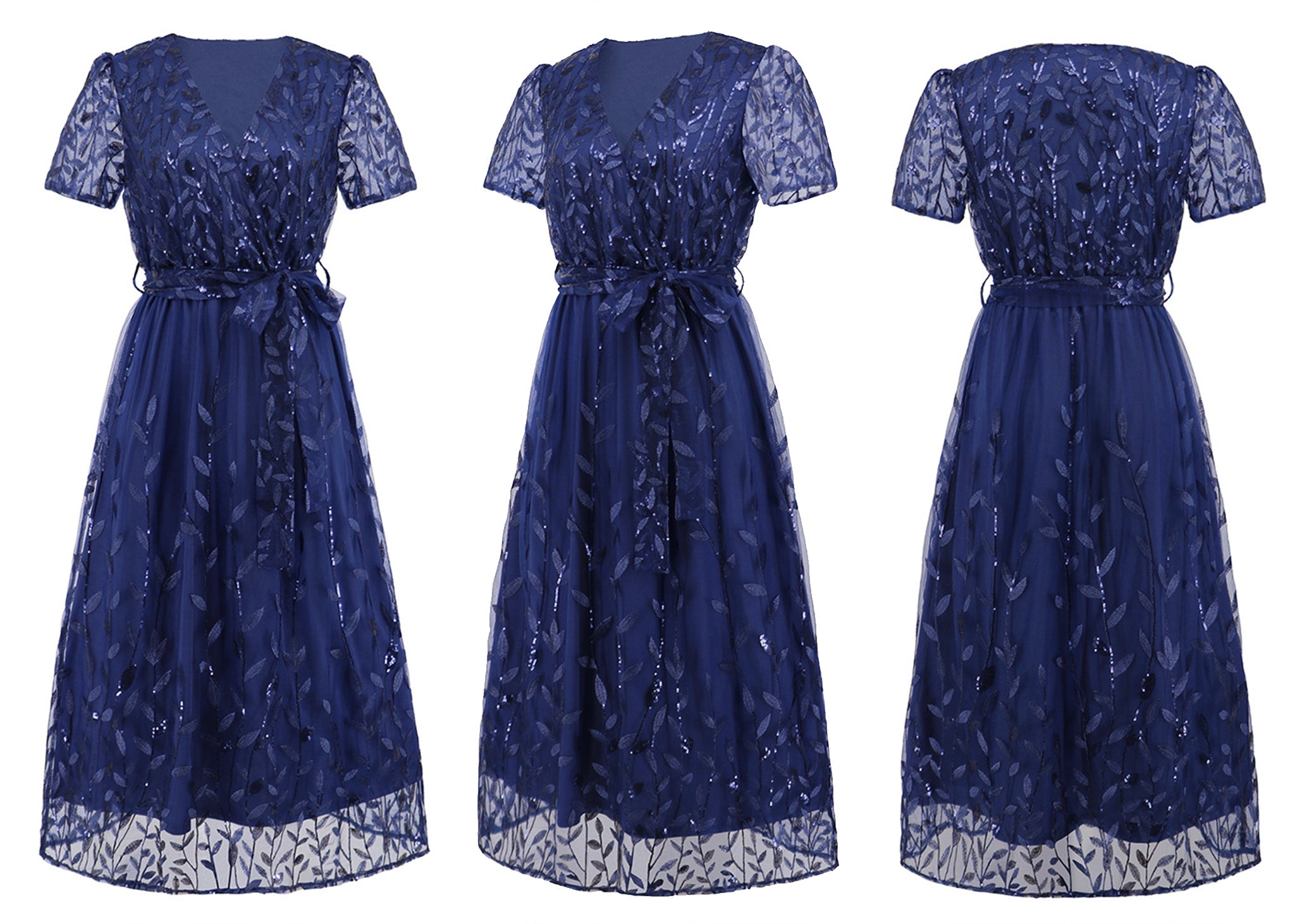 Vestido largo de noche con escote en V y lentejuelas para mujer de Anna-Kaci, vestido cruzado con encaje y bordado floral, vestido largo brillante para fiesta de bodas