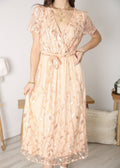 Vestido largo de noche con escote en V y lentejuelas para mujer de Anna-Kaci, vestido cruzado con encaje y bordado floral, vestido largo brillante para fiesta de bodas