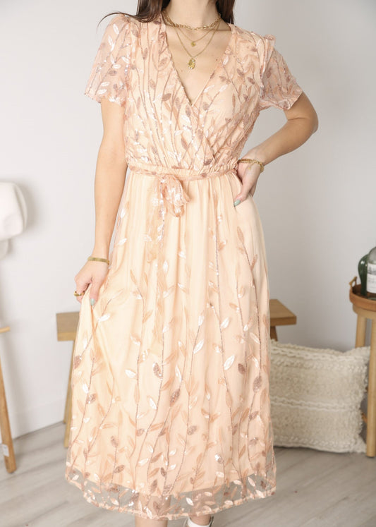 Vestido largo de noche con escote en V y lentejuelas para mujer de Anna-Kaci, vestido cruzado con encaje y bordado floral, vestido largo brillante para fiesta de bodas