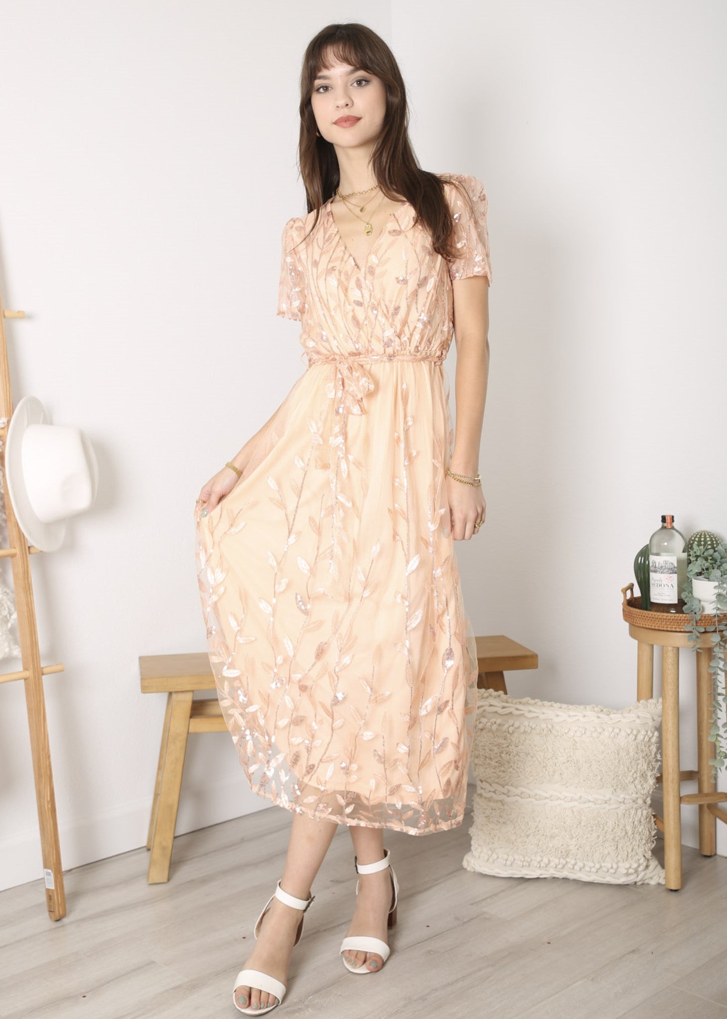Vestido largo de noche con escote en V y lentejuelas para mujer de Anna-Kaci, vestido cruzado con encaje y bordado floral, vestido largo brillante para fiesta de bodas