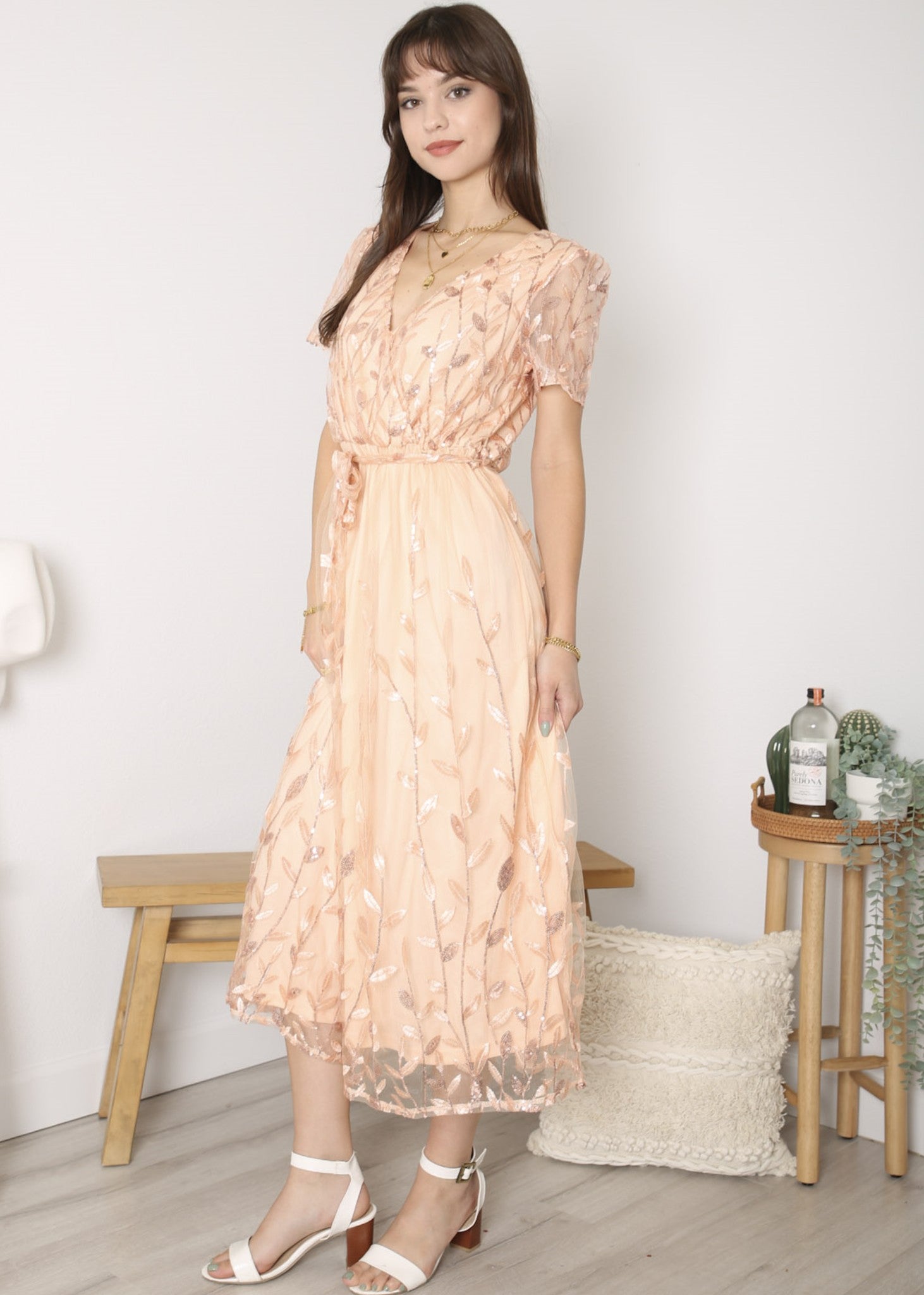 Vestido largo de noche con escote en V y lentejuelas para mujer de Anna-Kaci, vestido cruzado con encaje y bordado floral, vestido largo brillante para fiesta de bodas