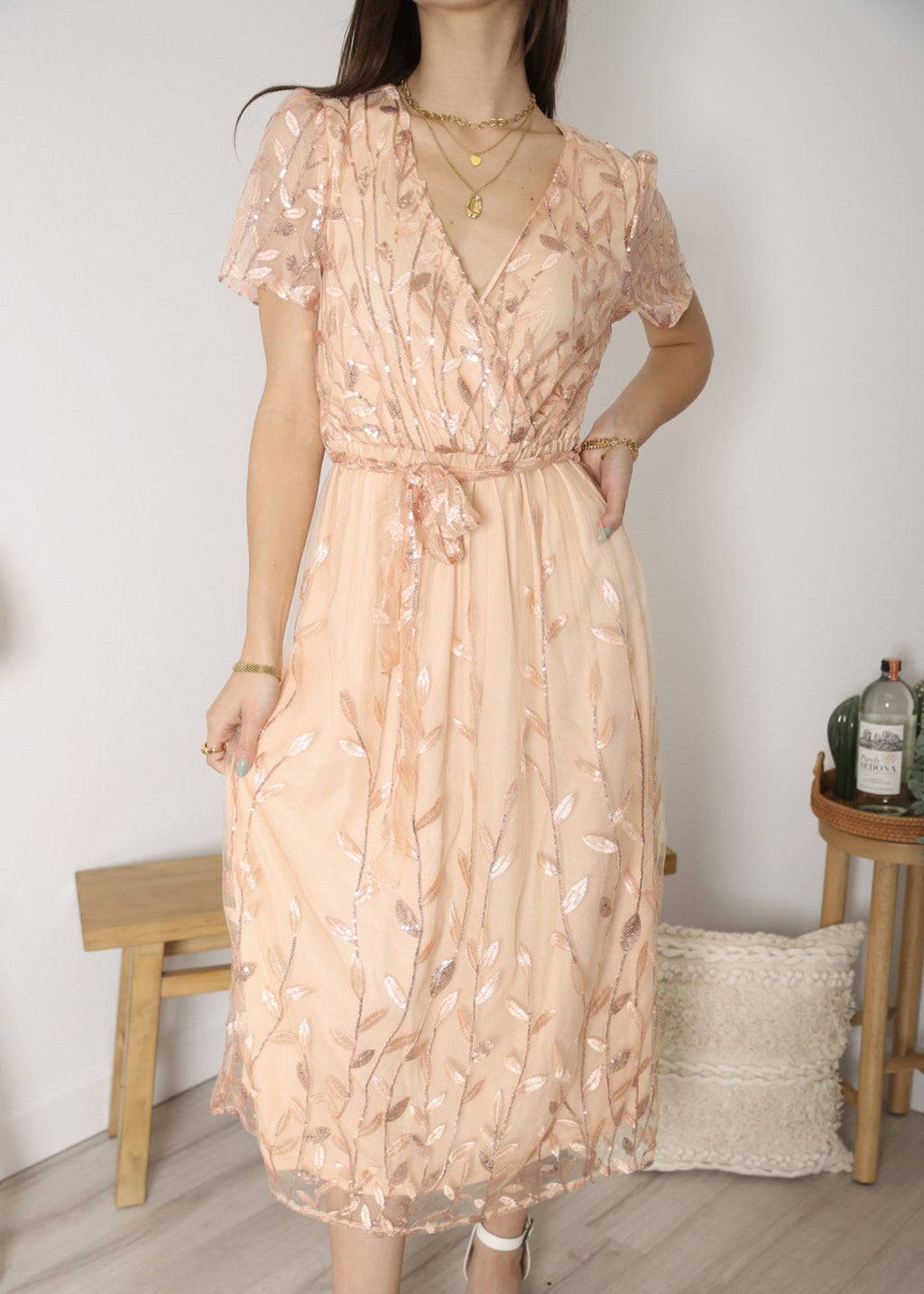 Vestido largo de noche con escote en V y lentejuelas para mujer de Anna-Kaci, vestido cruzado con encaje y bordado floral, vestido largo brillante para fiesta de bodas