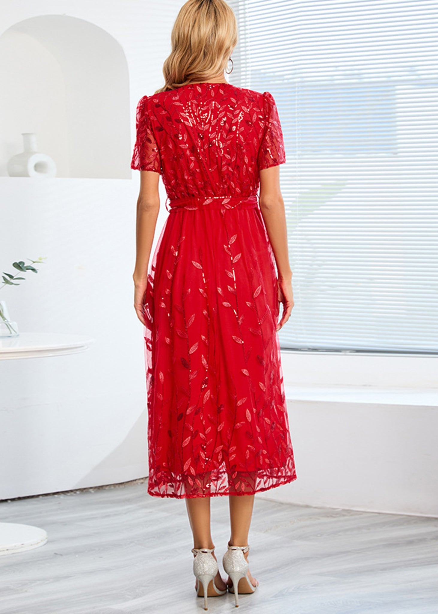 Vestido largo de noche con escote en V y lentejuelas para mujer de Anna-Kaci, vestido cruzado con encaje y bordado floral, vestido largo brillante para fiesta de bodas