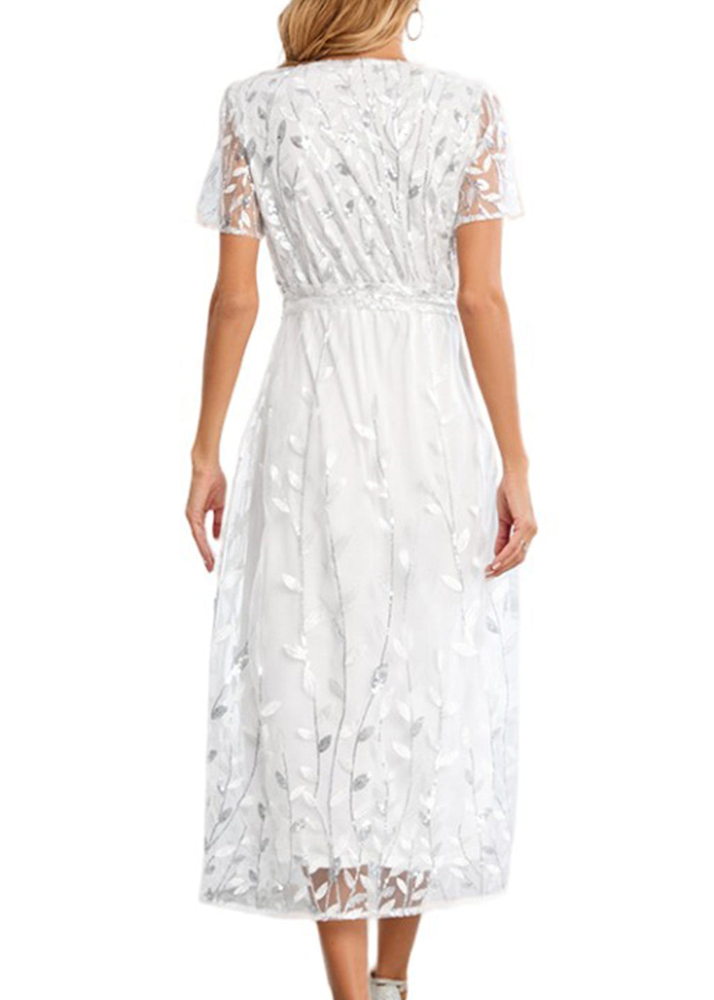 Vestido largo de noche con escote en V y lentejuelas para mujer de Anna-Kaci, vestido cruzado con encaje y bordado floral, vestido largo brillante para fiesta de bodas