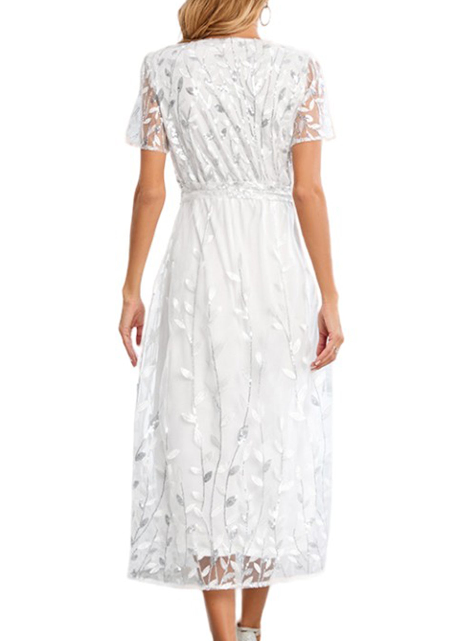 Vestido largo de noche con escote en V y lentejuelas para mujer de Anna-Kaci, vestido cruzado con encaje y bordado floral, vestido largo brillante para fiesta de bodas