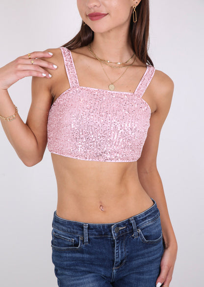 Anna-Kaci Women Stretchy Sequins Fashion Crop Top Square Neck Wide Strap Sparkling Party Tube Tops