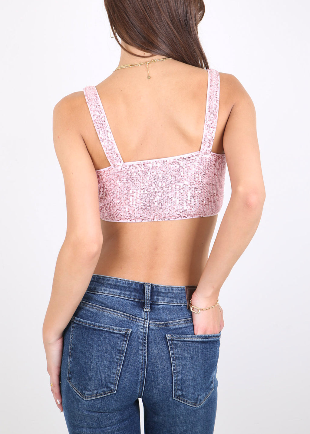 Anna-Kaci Top corto elástico con lentejuelas para mujer, cuello cuadrado, tirantes anchos, tubo brillante para fiesta