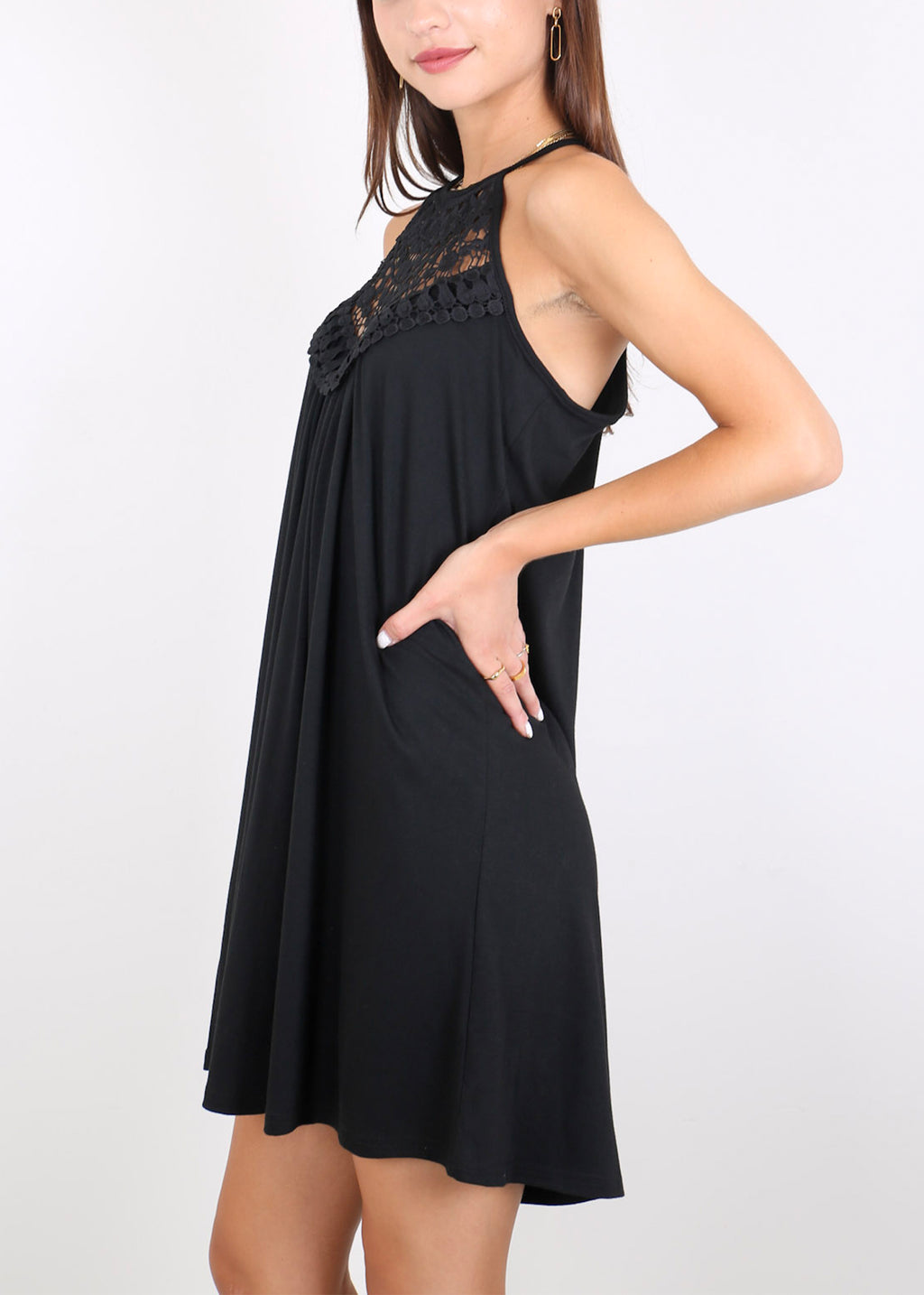 Anna-Kaci Vestidos sin mangas con cuello halter para mujer Vestido acampanado de encaje con abertura en la parte delantera Vestido informal holgado de verano