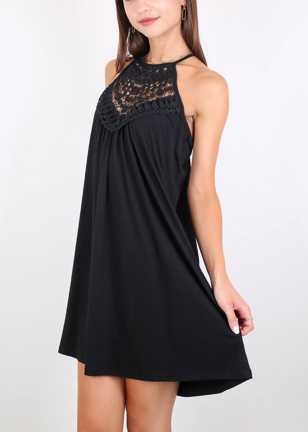 Anna-Kaci Vestidos sin mangas con cuello halter para mujer Vestido acampanado de encaje con abertura en la parte delantera Vestido informal holgado de verano