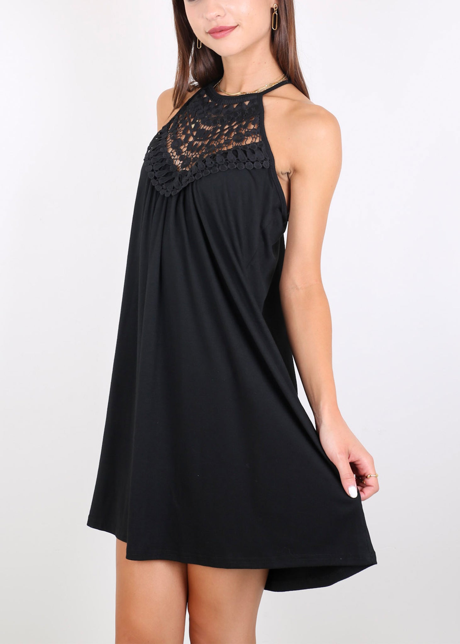 Anna-Kaci Vestidos sin mangas con cuello halter para mujer Vestido acampanado de encaje con abertura en la parte delantera Vestido informal holgado de verano