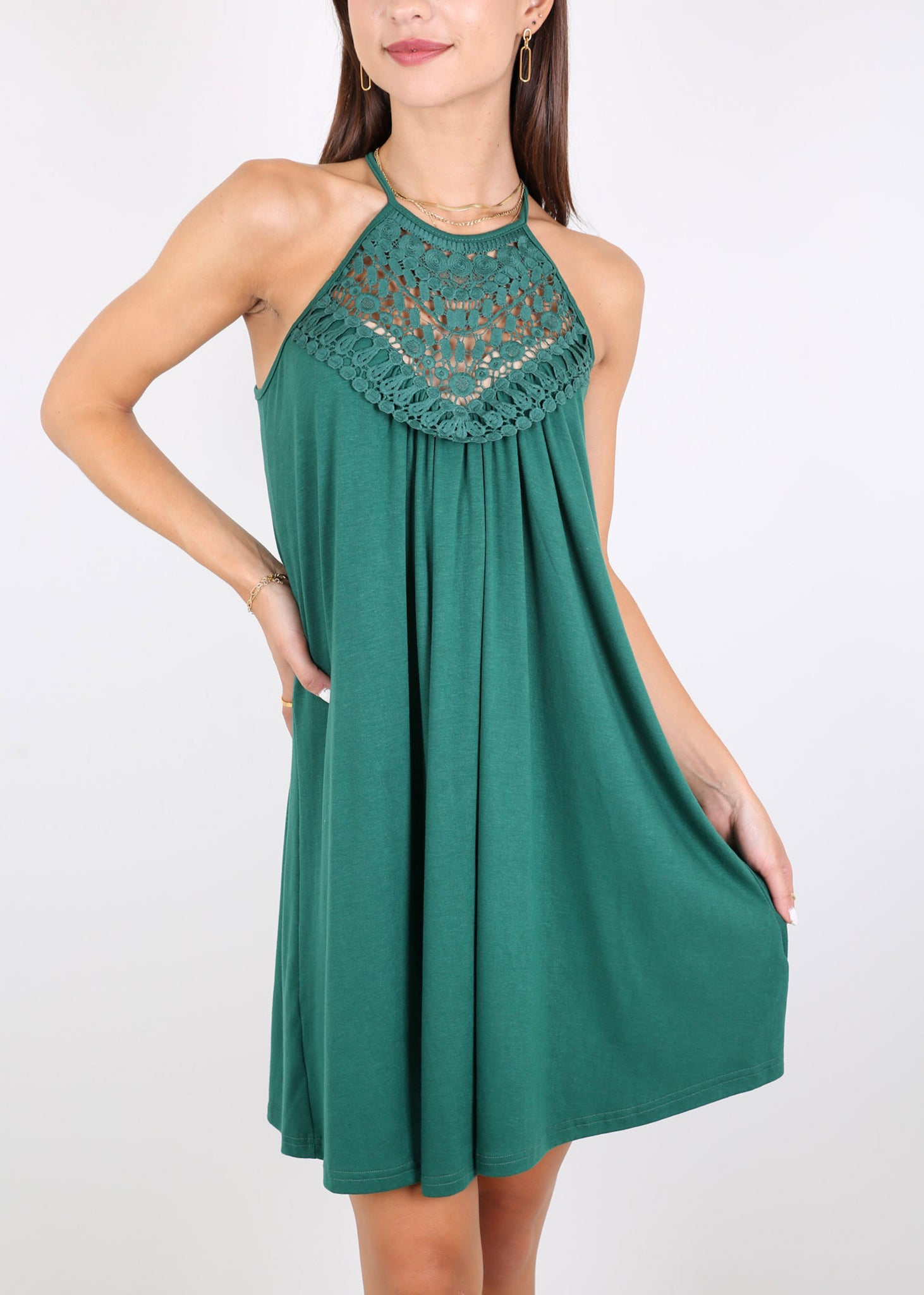 Anna-Kaci Vestidos sin mangas con cuello halter para mujer Vestido acampanado de encaje con abertura en la parte delantera Vestido informal holgado de verano