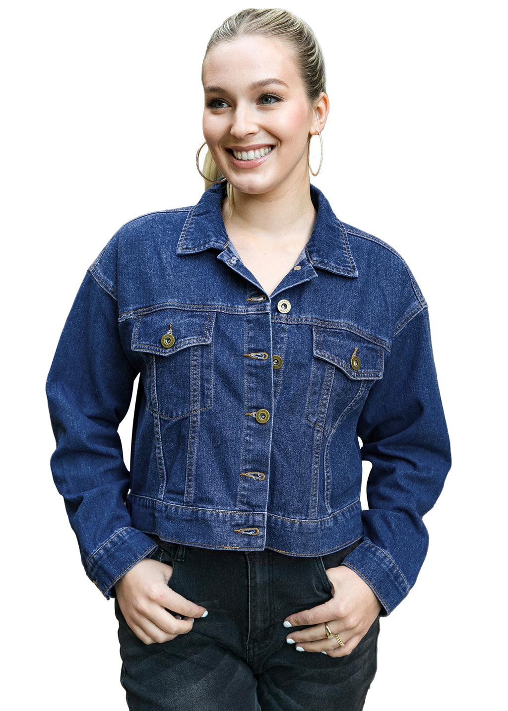 Chaqueta vaquera corta con botones y bolsillos