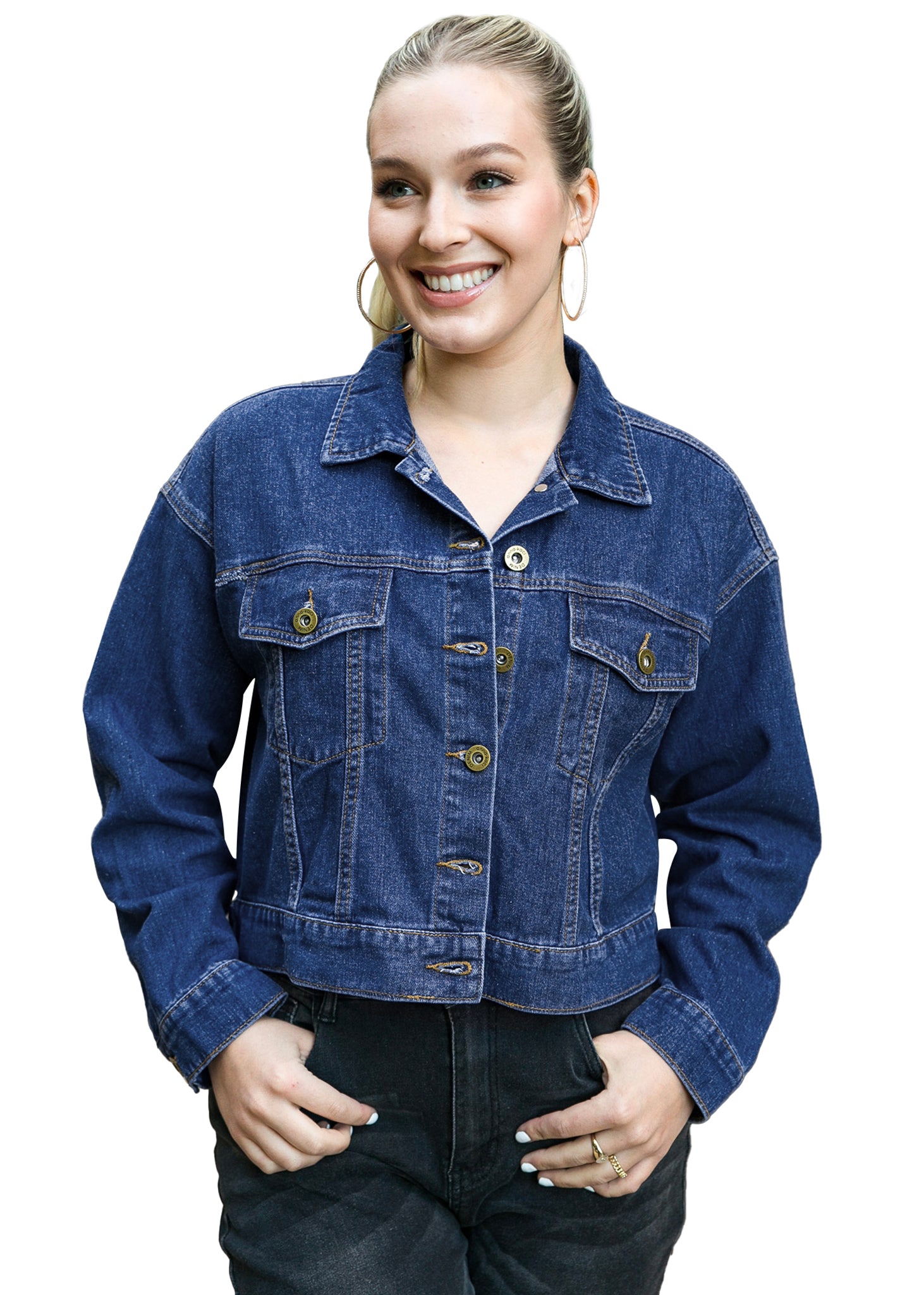 Chaqueta vaquera corta con botones y bolsillos