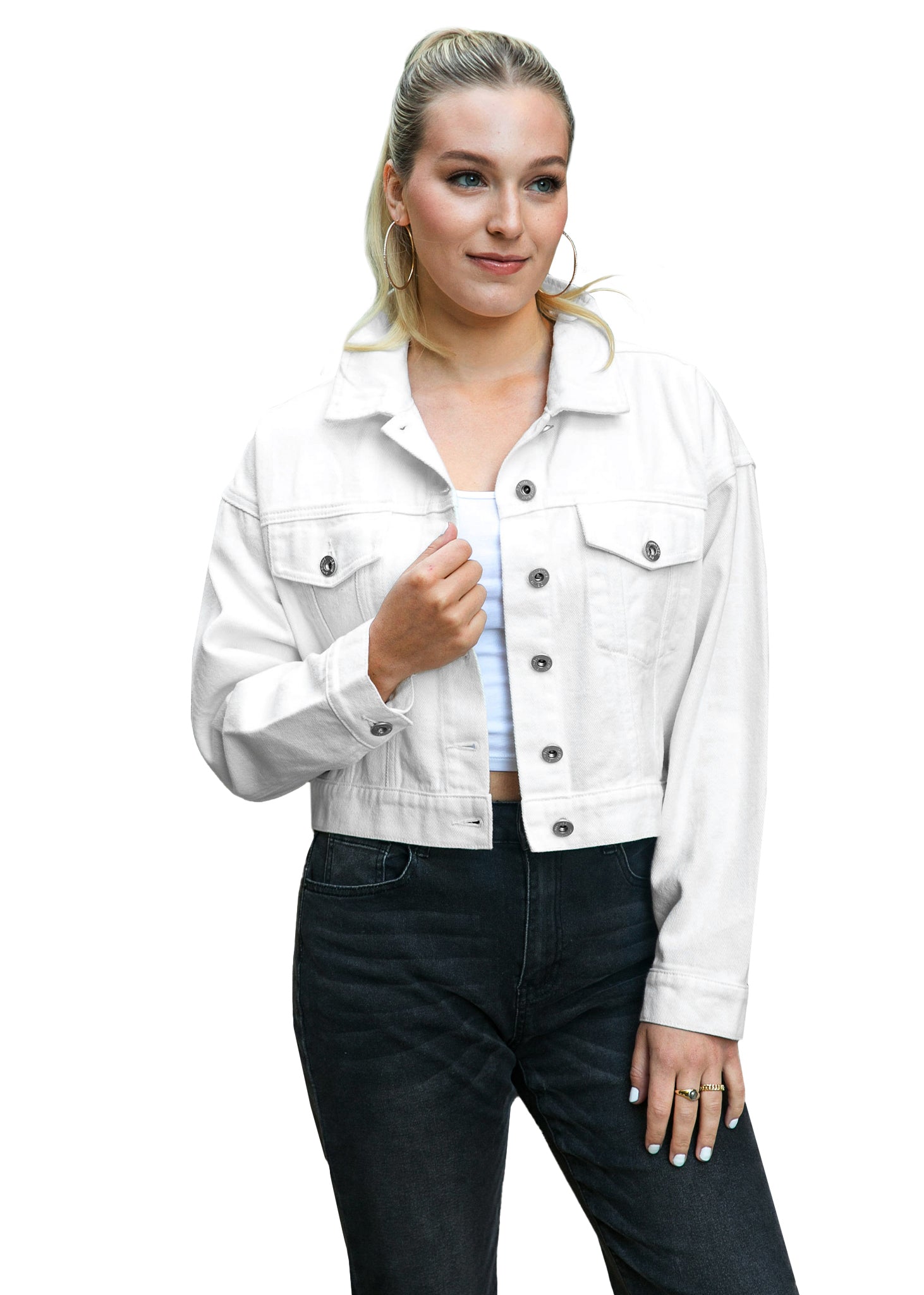 Chaqueta vaquera corta con botones y bolsillos