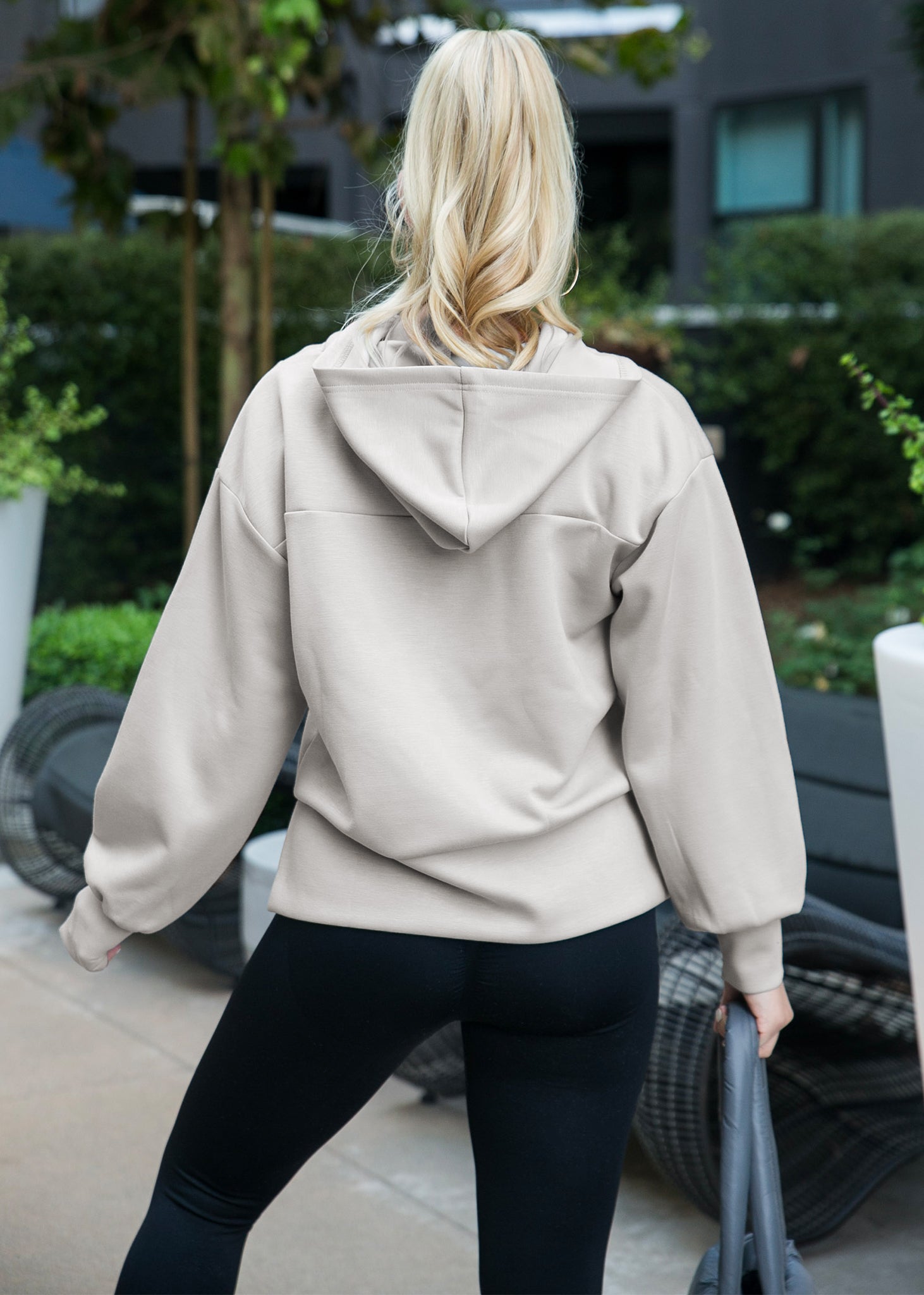 Half Zip Pullover Hoodie with Side Slit