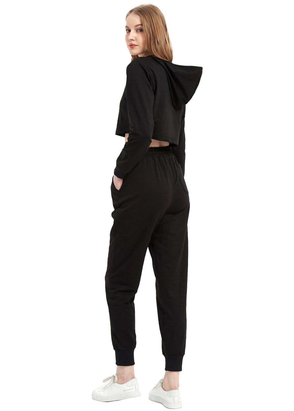Conjunto de chándal Anna-Kaci para mujer, sudadera con capucha corta y pantalones deportivos con cordón, conjunto de joggers cónicos para mujer, 2 piezas