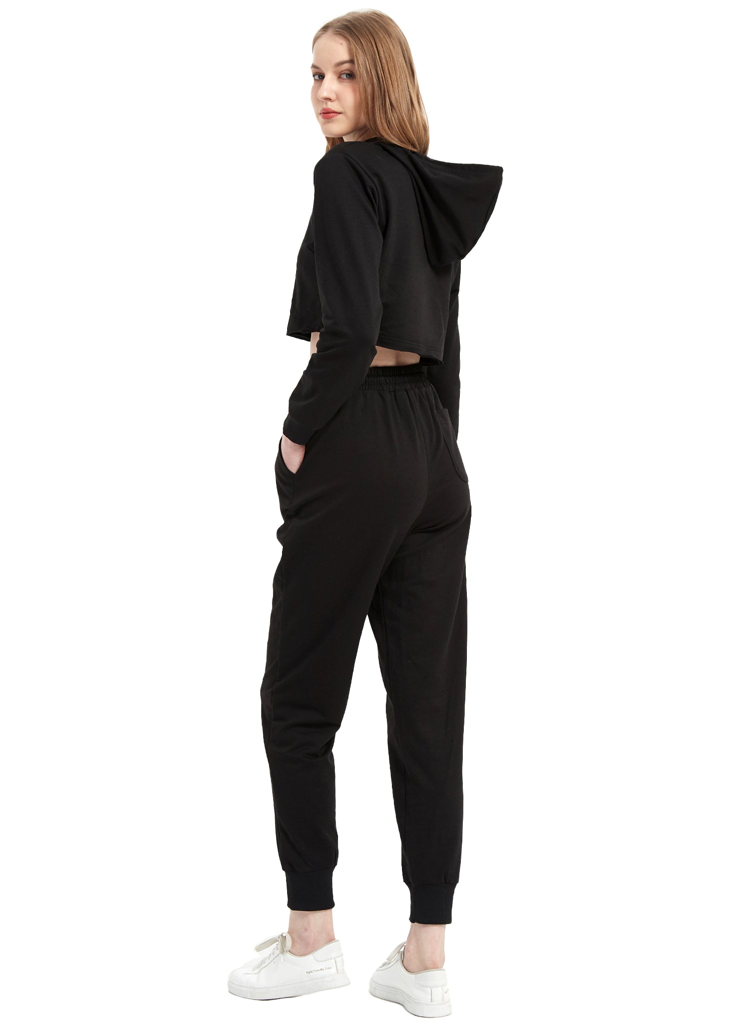Conjunto de chándal Anna-Kaci para mujer, sudadera con capucha corta y pantalones deportivos con cordón, conjunto de joggers cónicos para mujer, 2 piezas