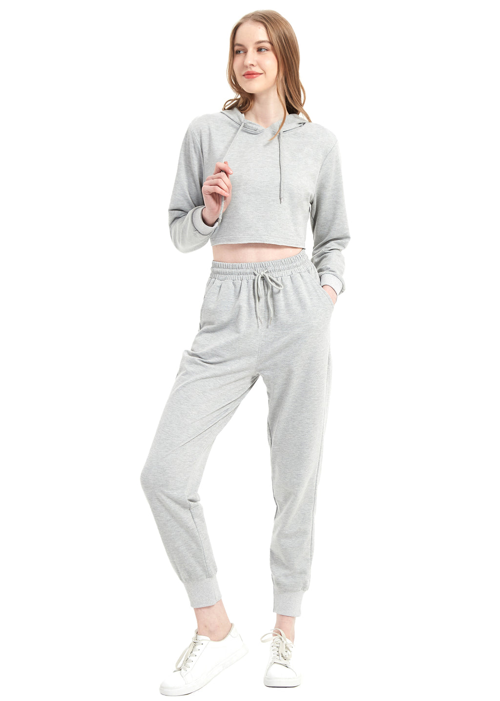 Conjunto de chándal Anna-Kaci para mujer, sudadera con capucha corta y pantalones deportivos con cordón, conjunto de joggers cónicos para mujer, 2 piezas