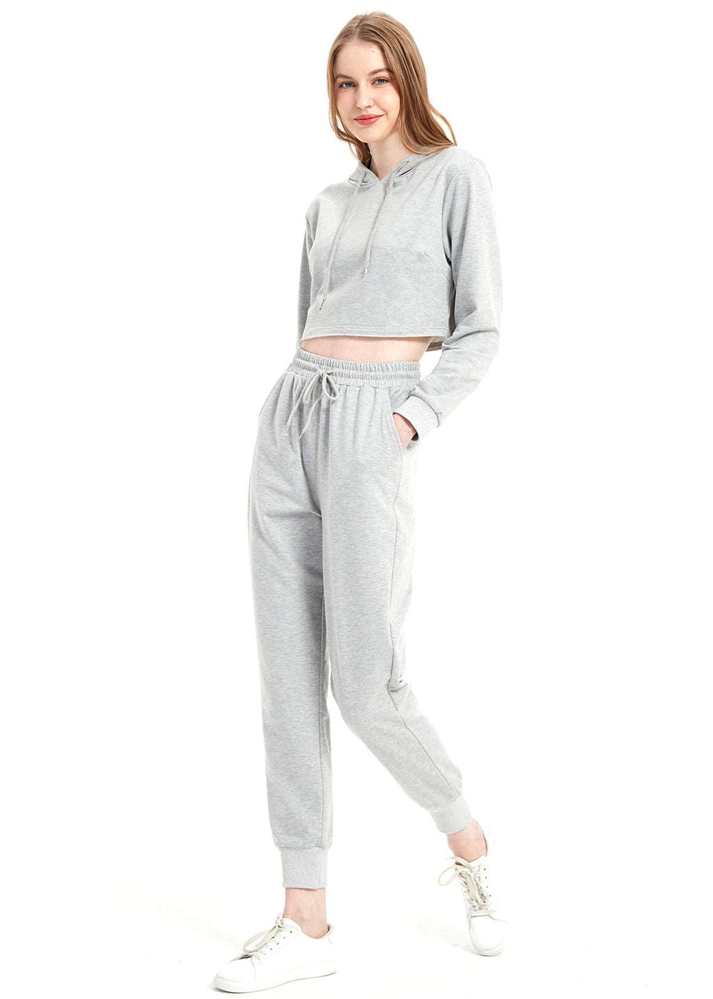Conjunto de chándal Anna-Kaci para mujer, sudadera con capucha corta y pantalones deportivos con cordón, conjunto de joggers cónicos para mujer, 2 piezas