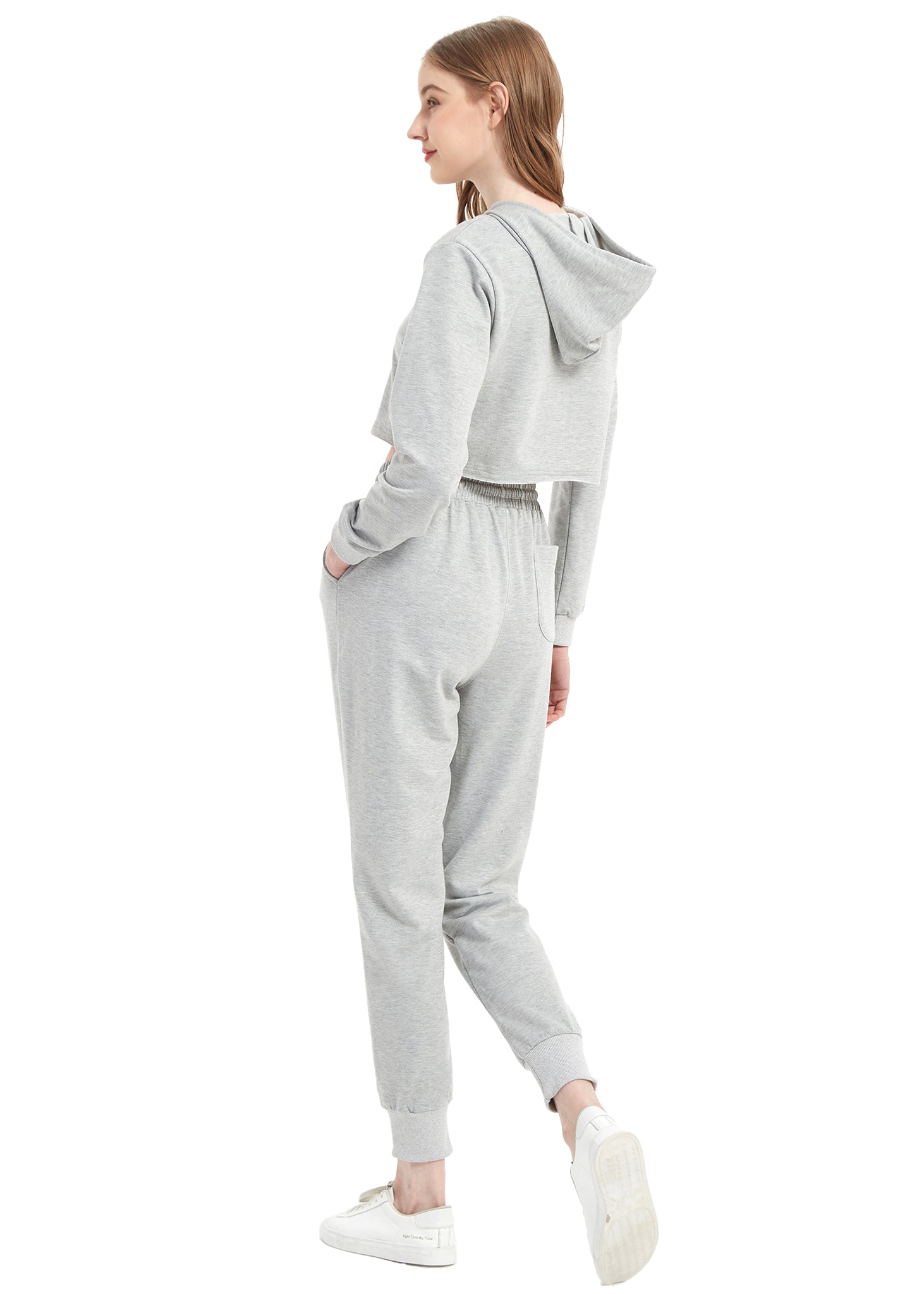 Conjunto de chándal Anna-Kaci para mujer, sudadera con capucha corta y pantalones deportivos con cordón, conjunto de joggers cónicos para mujer, 2 piezas