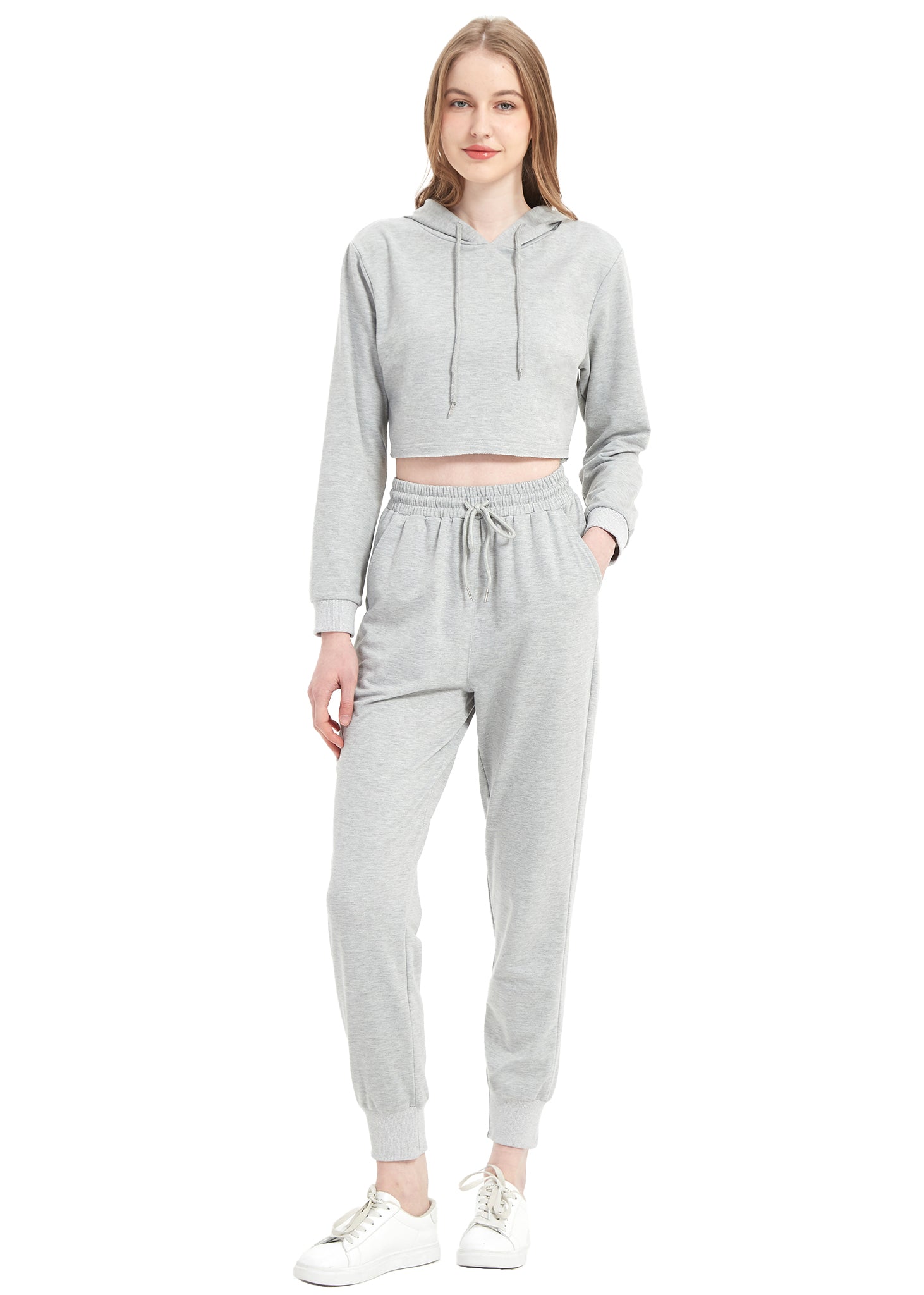 Conjunto de chándal Anna-Kaci para mujer, sudadera con capucha corta y pantalones deportivos con cordón, conjunto de joggers cónicos para mujer, 2 piezas