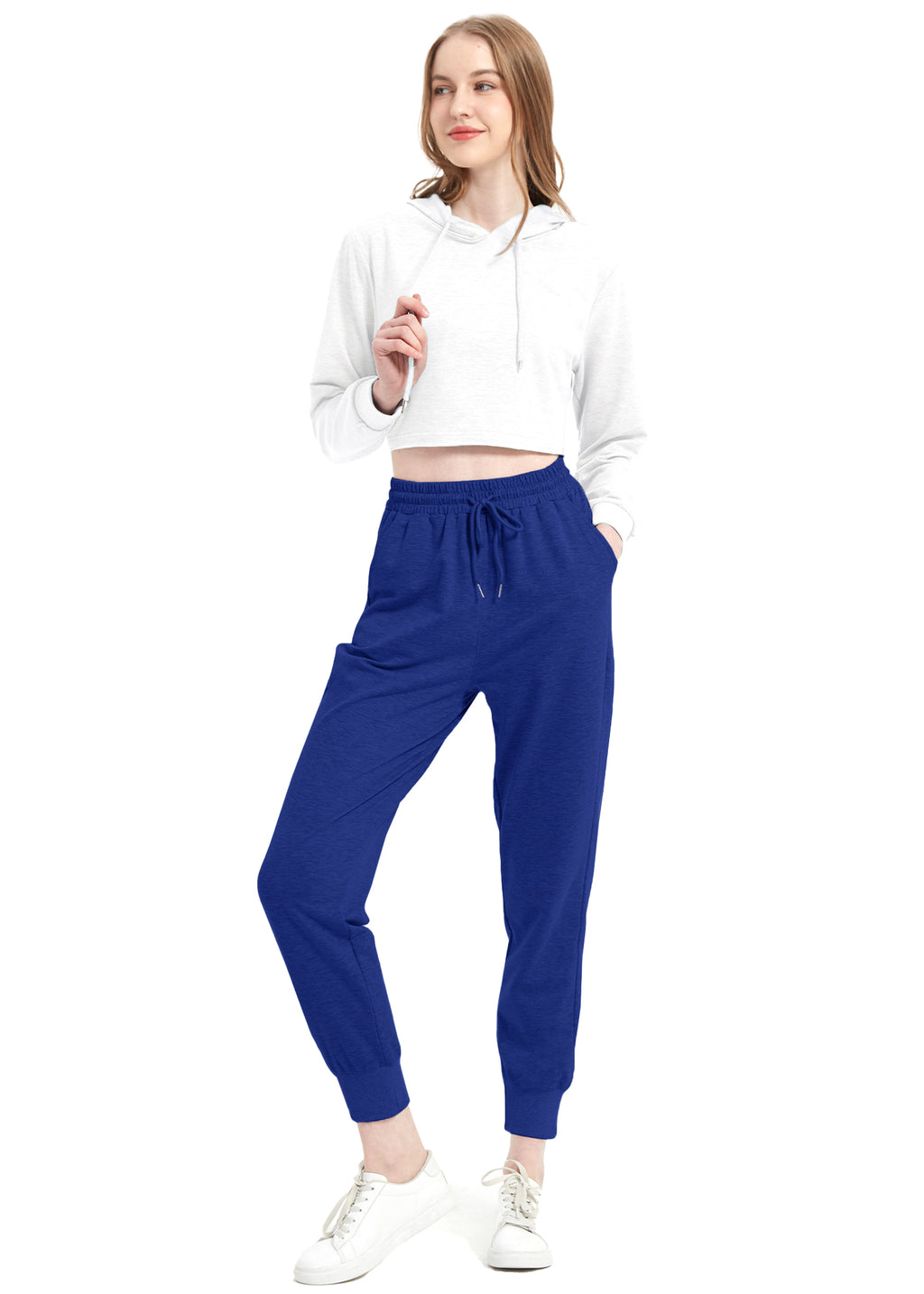 Conjunto de chándal Anna-Kaci para mujer, sudadera con capucha corta y pantalones deportivos con cordón, conjunto de joggers cónicos para mujer, 2 piezas