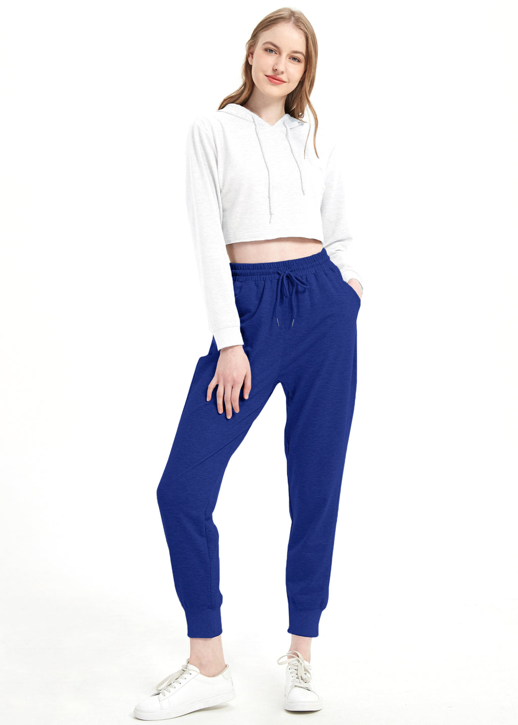 Conjunto de chándal Anna-Kaci para mujer, sudadera con capucha corta y pantalones deportivos con cordón, conjunto de joggers cónicos para mujer, 2 piezas