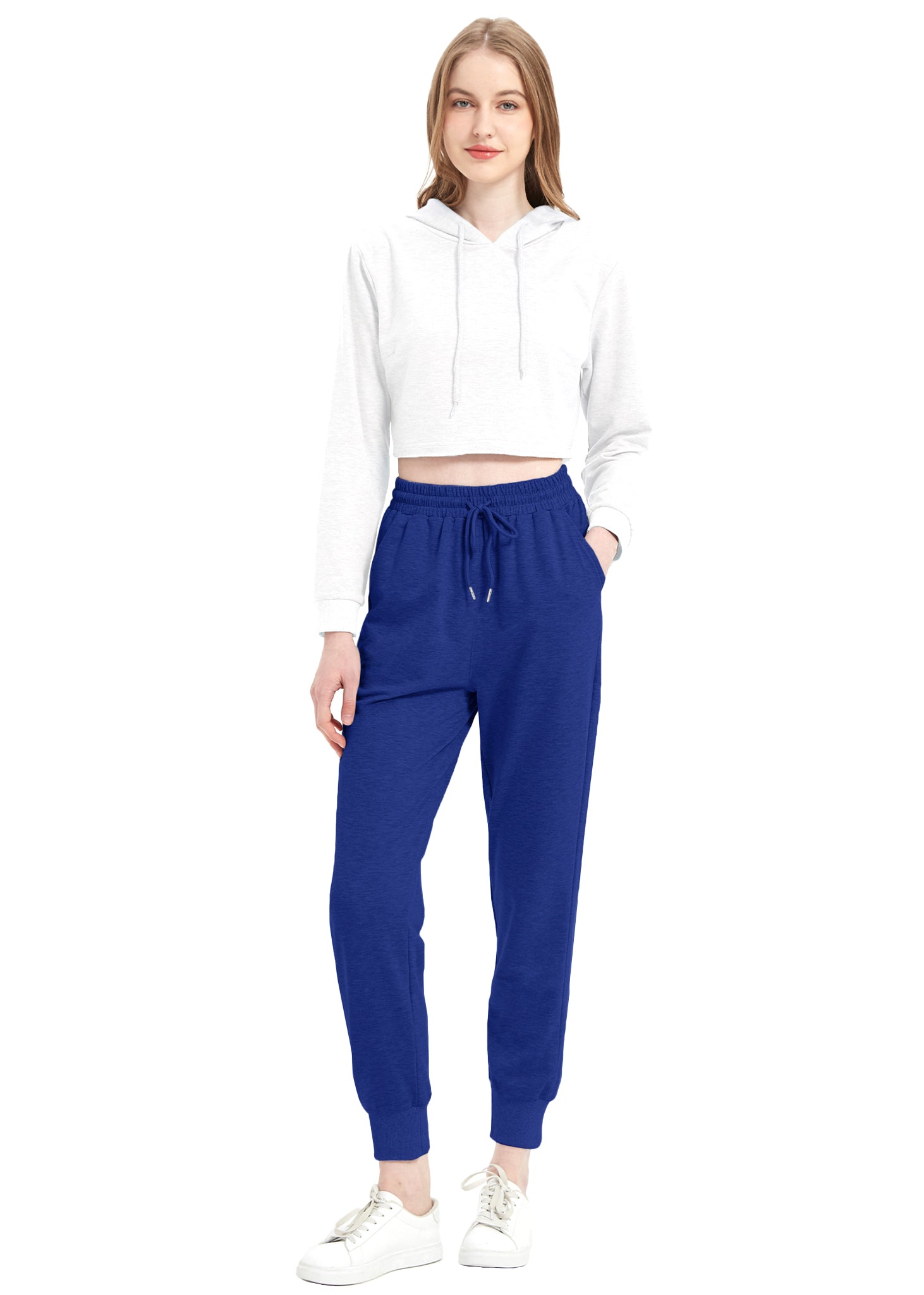 Conjunto de chándal Anna-Kaci para mujer, sudadera con capucha corta y pantalones deportivos con cordón, conjunto de joggers cónicos para mujer, 2 piezas