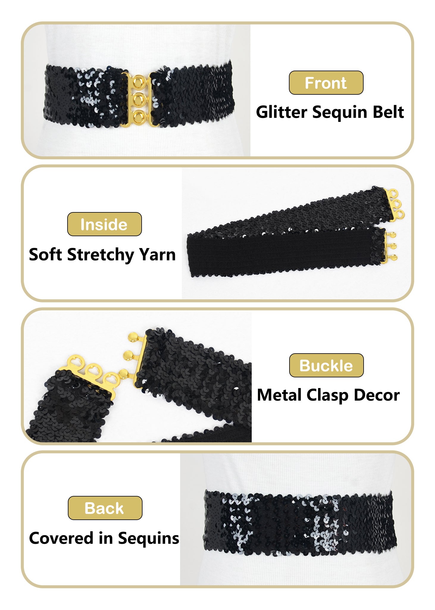 Cinturones de lentejuelas brillantes para mujer de Anna-Kaci, cinturón elástico brillante con cintura elástica para disfraz de fiesta de discoteca