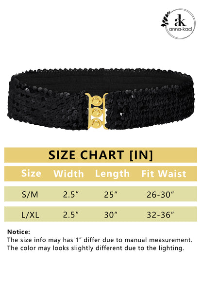 Anna-Kaci Women Glitter Sequin Belts Stretchy Sparkly Cinch Belt Disco Party Costume Elastic Waist Accessory