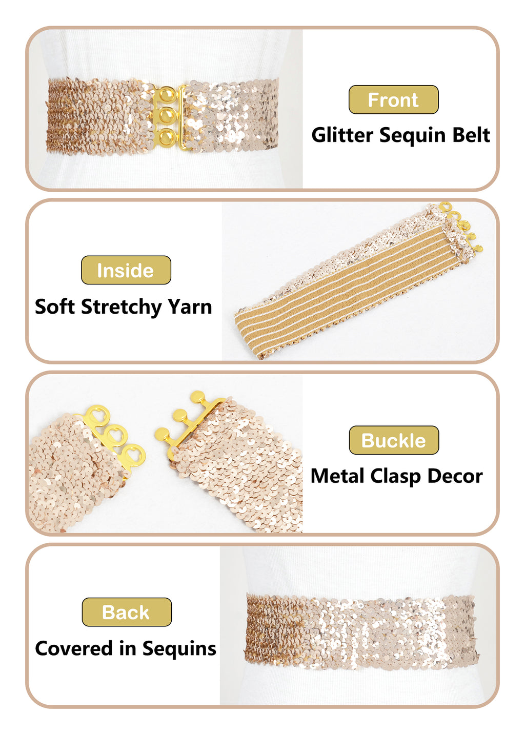 Cinturones de lentejuelas brillantes para mujer de Anna-Kaci, cinturón elástico brillante con cintura elástica para disfraz de fiesta de discoteca