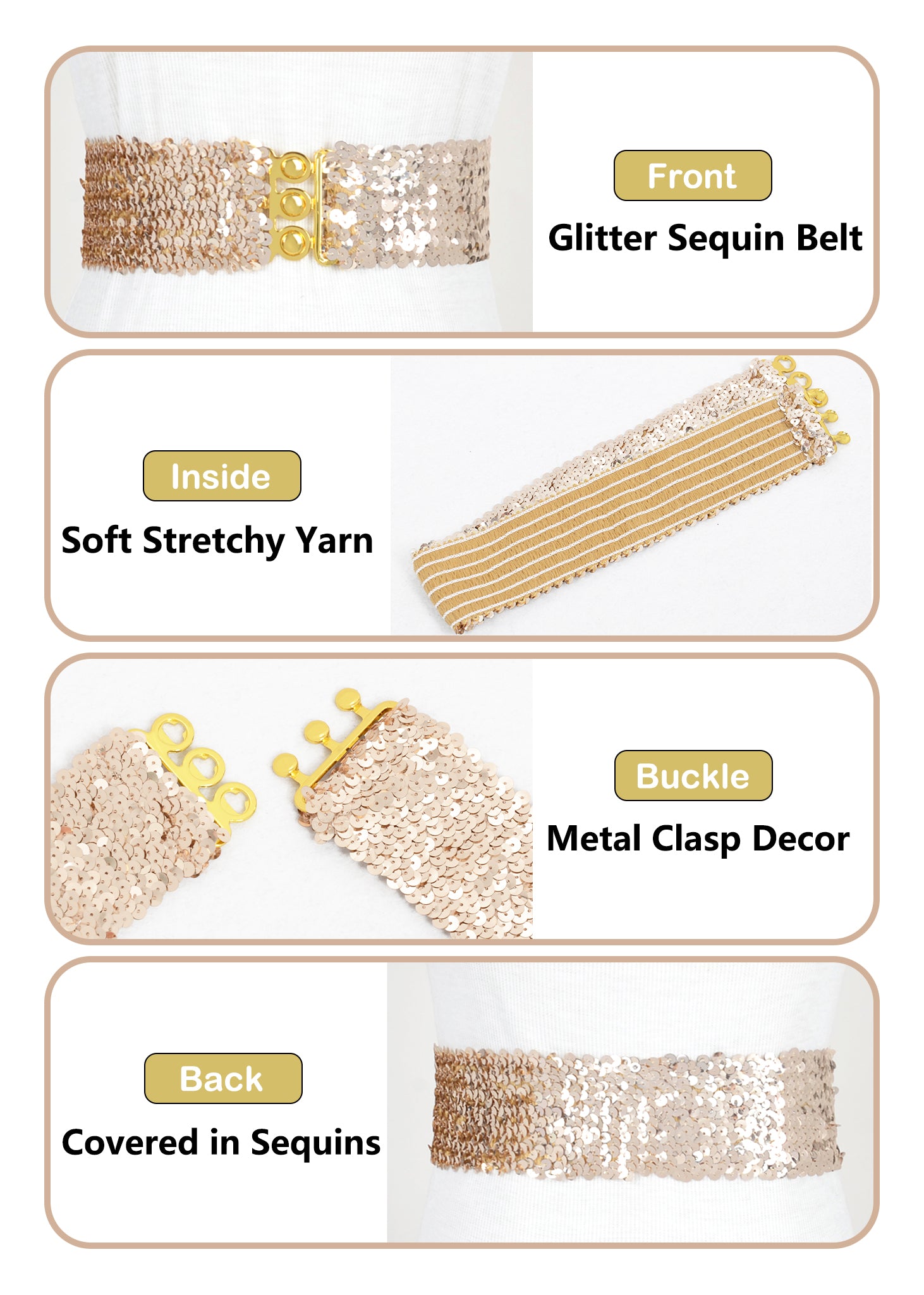 Cinturones de lentejuelas brillantes para mujer de Anna-Kaci, cinturón elástico brillante con cintura elástica para disfraz de fiesta de discoteca